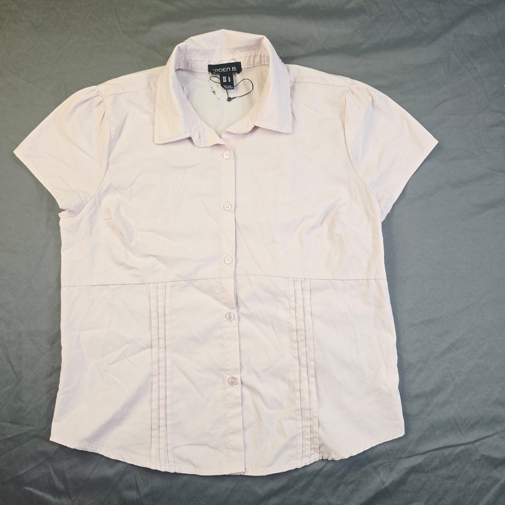 Arden B Pintuck Tie Back Button Down Shirt Women's Size Large Pink Short Sleeve